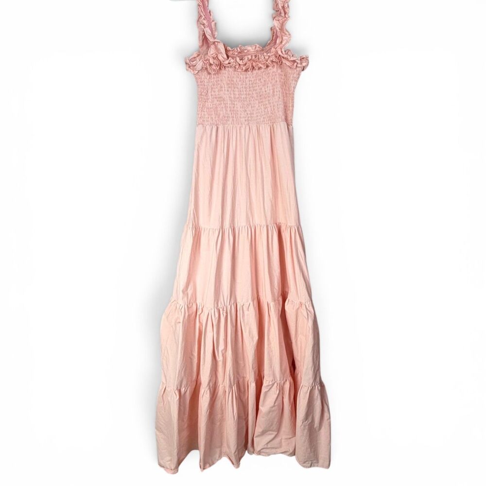 missguided peach pink smocked tiered maxi dress coquette cottagecore boho medium - Picture 2 of 4